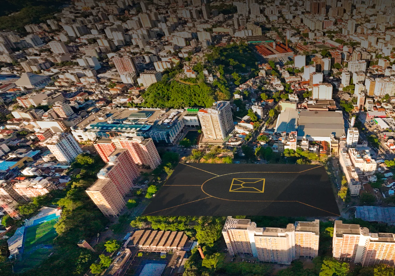 Vista aérea do terreno do Città Riva Gran Tijuca no Andaraí, Rio de Janeiro
