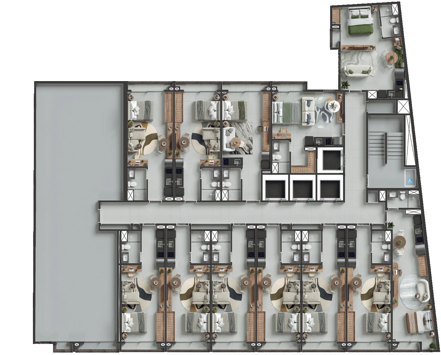 Implantação do 23º pavimento do Q Studios, com 12 unidades