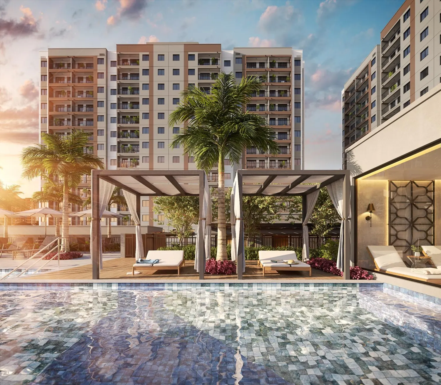 Piscina com gazebo e spa do Città Riva Gran Tijuca