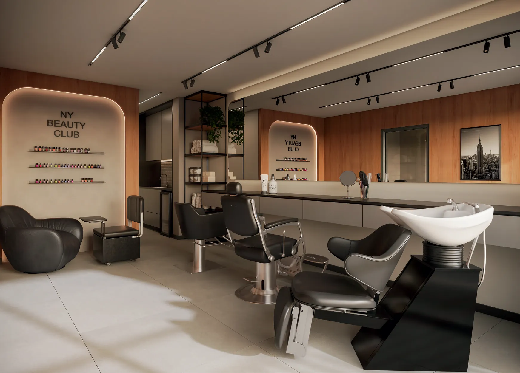 Espaço beauty e barber shop do Q Studios, no 4º pavimento